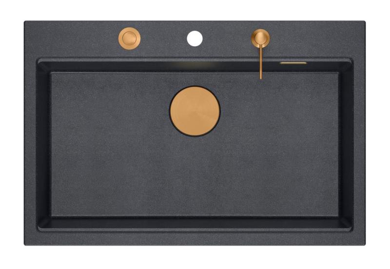 Quadri Hard Rock antracitový žulový nadstavbový veľký drez 76x50cm vrátane medenej zátky a príslušenstva 1208967445