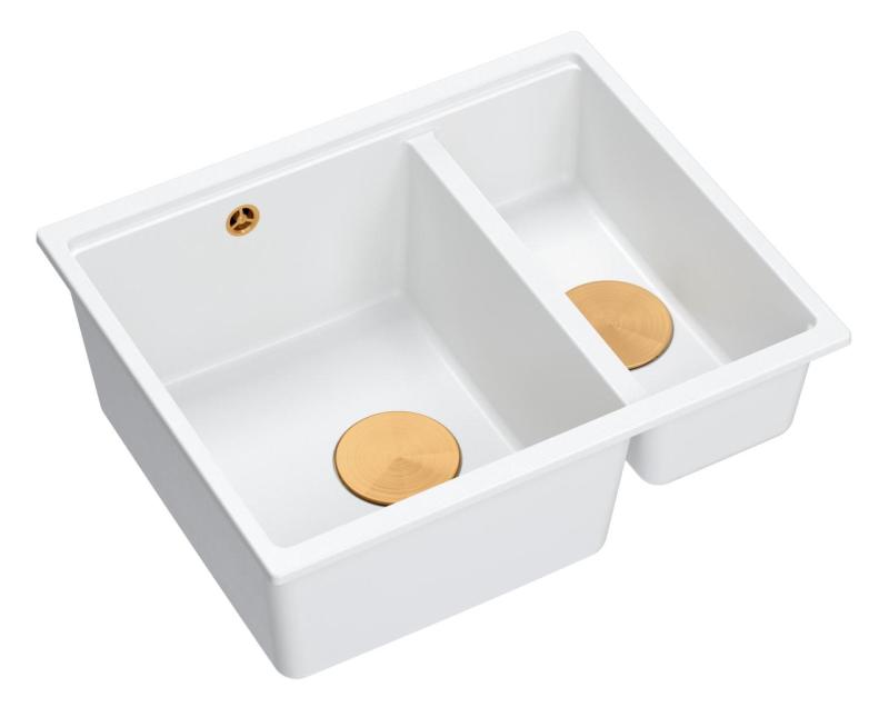 Quadri Newport II biela 1,5 drez žulový vrchný a spodný montážny drez 555x460mm s medenou zátkou 1208967463