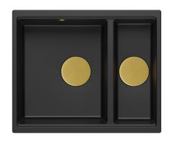 Quadri Newport II čierny 1,5 drez granitový, montáž na pracovnú dosku aj pod pracovnú dosku, rozmery 555x460mm, so zlatou výpusťou 1208967464
