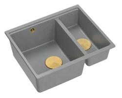 Quadri Newport II sivý 1,5 drez z granitu na montáž na pracovnú dosku a pod pracovnú dosku 555x460mm so zlatou výpustnou zátkou 1208967470
