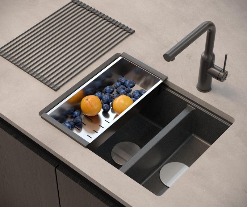 Quadri Newport II antracit 1,5 drez žula montáž na povrch a pod povrch drez 555x460mm s nerezovou zátkou 1208967472