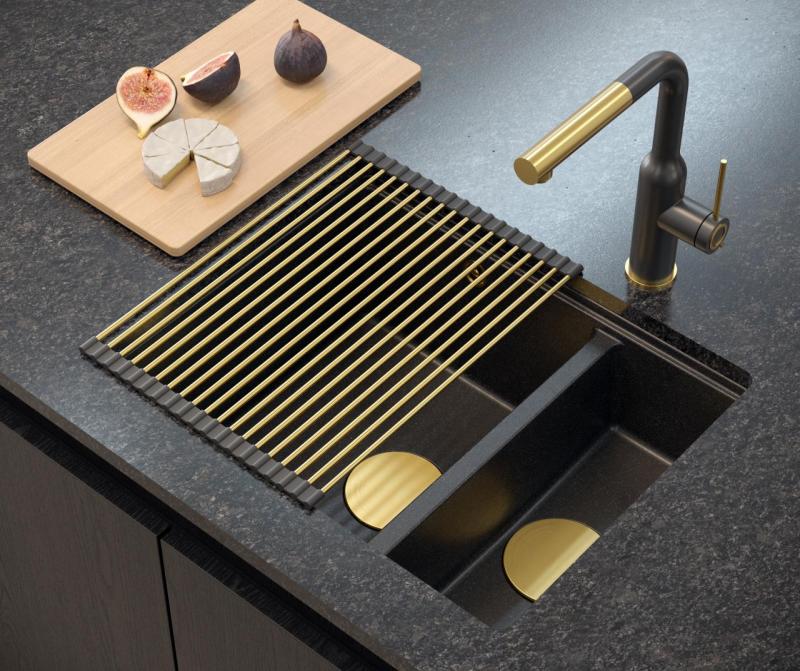 Quadri Newport II antracit 1,5 drez granit nadstavbový a podstavbový drez 555x460 mm so zlatou zátkou 1208967473