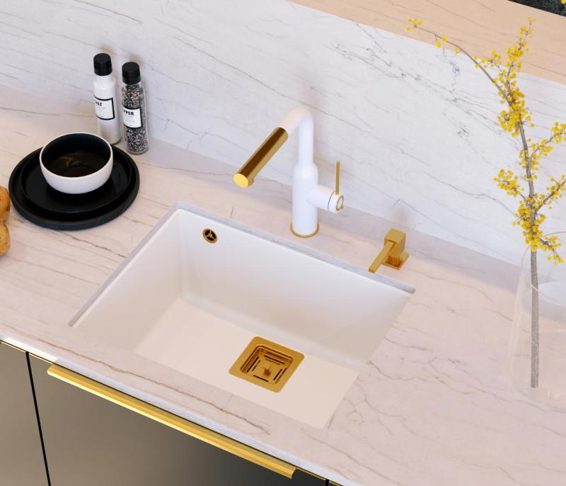 Quadri Quadrangle biela žulová podstavná drez 55x42cm s medenou zátkou 1208967478