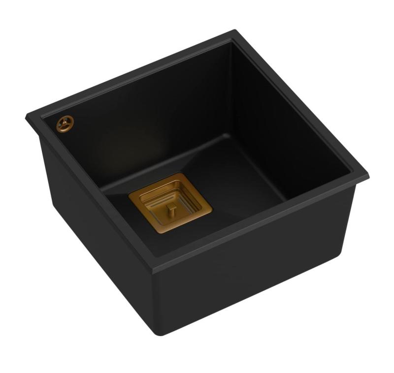 Quadri Quadrangle čierny žulový spodný drez 42x42 cm s medeným uzáverom 1208967482