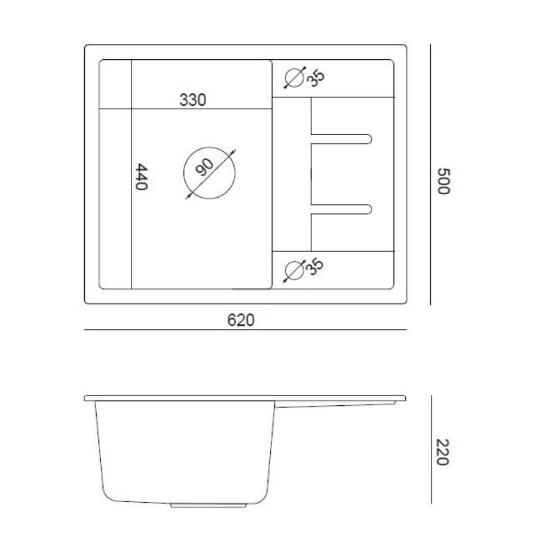 Quadri Dalton sivý žulový drez s odkvapkávacou plochou 62x50cm s nerezovou zátkou 1208967492