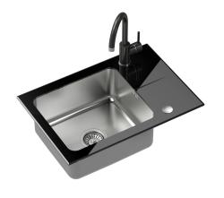 Quadri Glazz Set s kuchynskou batériou a montovaným nerezovým drezom s čiernou sklenenou odkvapom 64x44cm obojstranný 1208967493