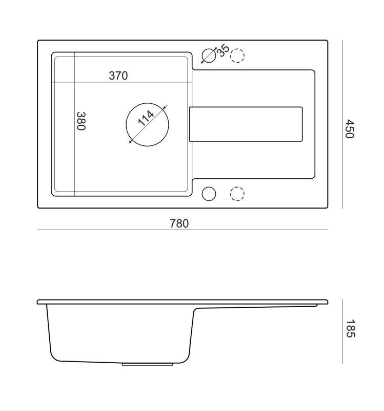 Quadri Sutton antracitový žulový nadstavbový drez 78x45cm s odkvapkávačom, obojstranný, s čiernou zátkou 1208967495