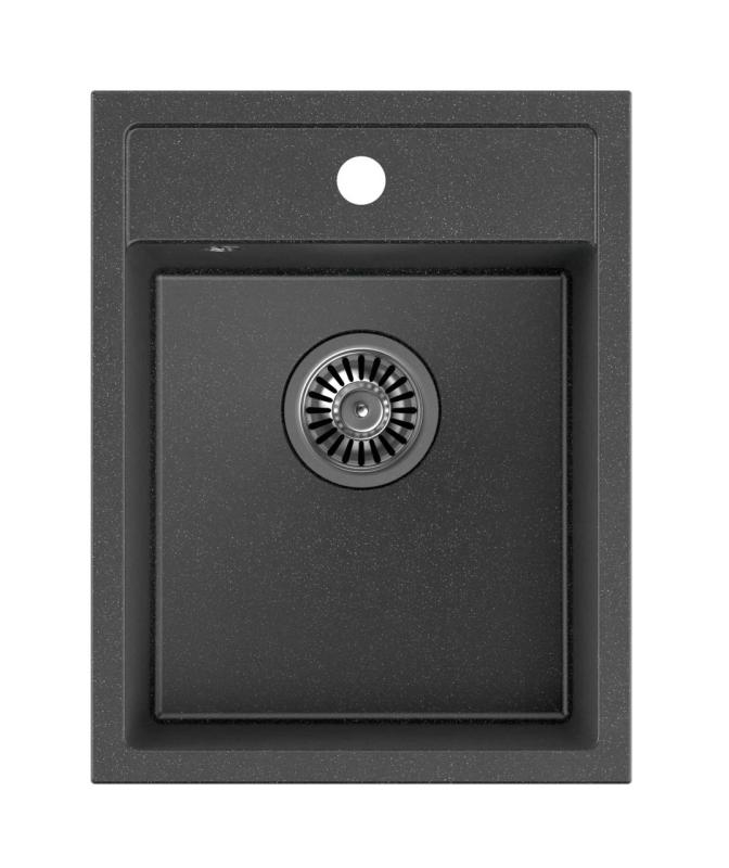 Quadri Londen granit antracitový drez 39x50cm s otvorom na batériu, montáž na pracovnú dosku 1208967584