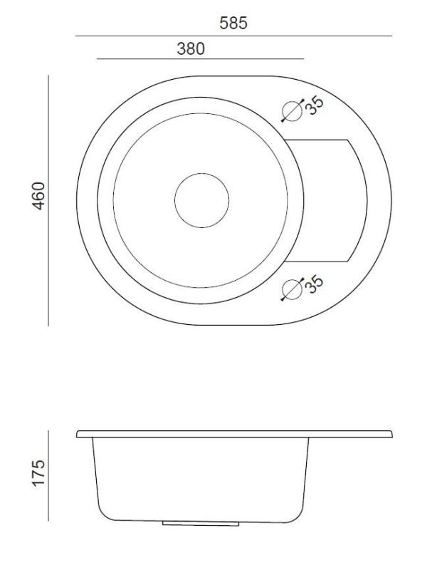 Quadri Londýn Antracitový Žulový Okrúhly Drez s Odkvapkávačom 585x460mm Obojstranný - 1208967585