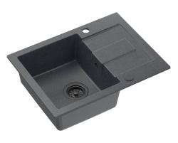 Quadri Sutton Antracitový Granitový Nadstavec Drez 60x45cm s Odkvapkávacím Povrchom, Obojstranný s Čiernou Zátkou - 1208967586
