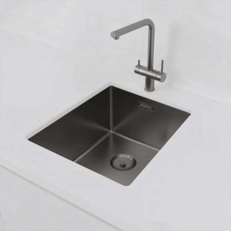 Pure.Sink Prestige drez PVD gun metal 34x40 cm 10mm polomer spodná montáž, rovná montáž a vrchná montáž PPG3440-61