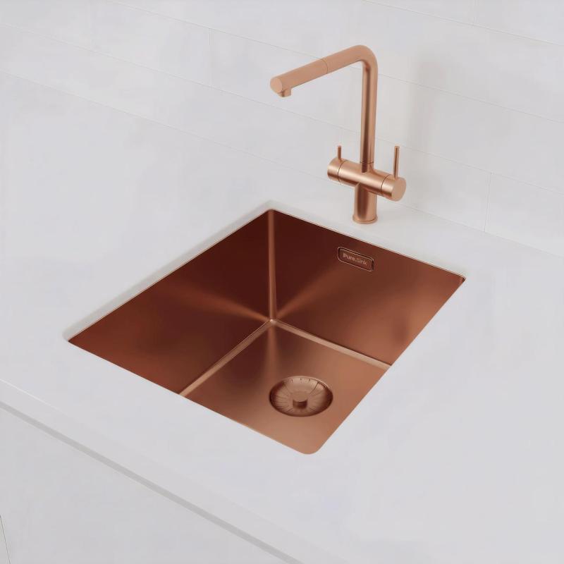 Pure.Sink Prestige drez 34x40 cm PVD meď 10 mm rádius na zabudovanie, zabudovanie do roviny a montáž na dosku PPG3440-62.