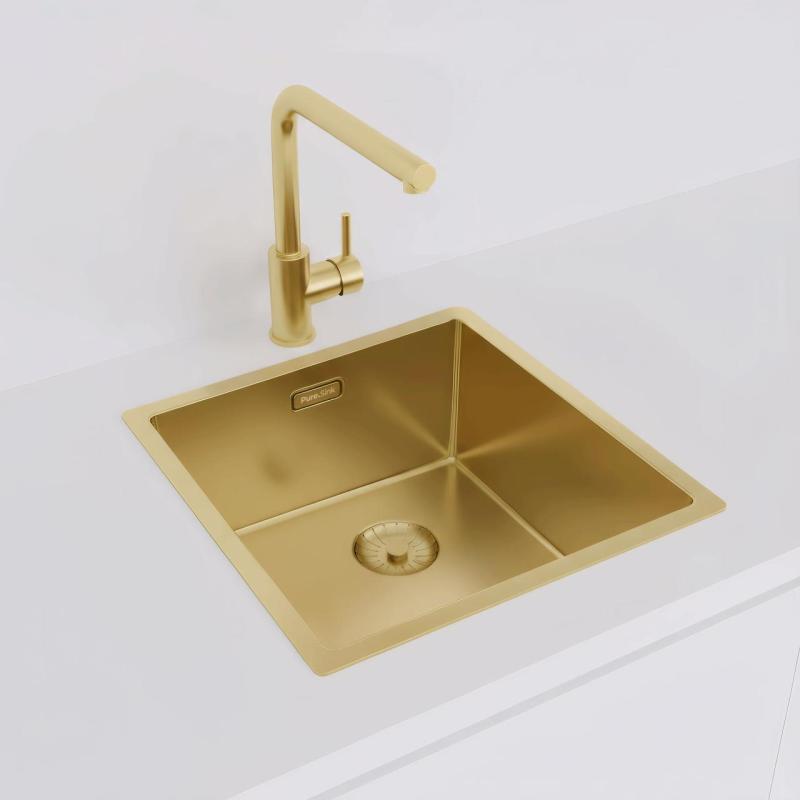Pure.Sink Prestige umývadlo 40x40 cm PVD Zlatá 10 mm rádius podmontáž, plochá montáž a nadmontáž PPG4040-60