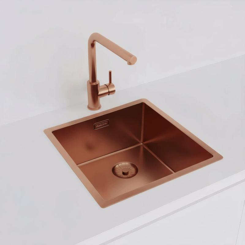 Pure.Sink Prestige drez 40x40 cm PVD Meď 10 mm polomer, spodná montáž, plochá montáž a horná montáž PPG4040-62.