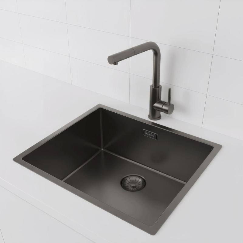 Pure.Sink Prestige drez 50x40 cm PVD Gun Metal 10 mm rádius spodná montáž, plochá montáž a vrchná montáž PPG5040-61.