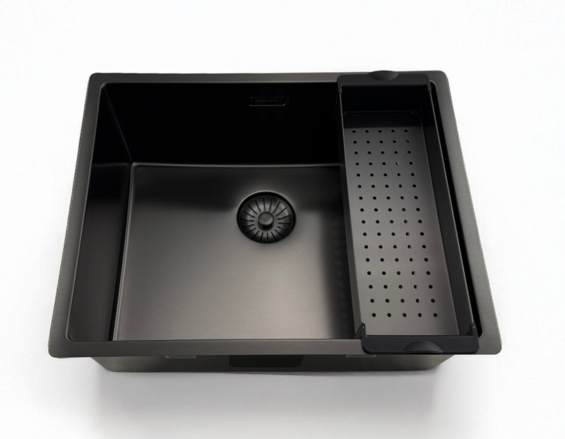 Pure.Sink Prestige drez 50x40 cm PVD Gun Metal 10 mm rádius spodná montáž, plochá montáž a vrchná montáž PPG5040-61.