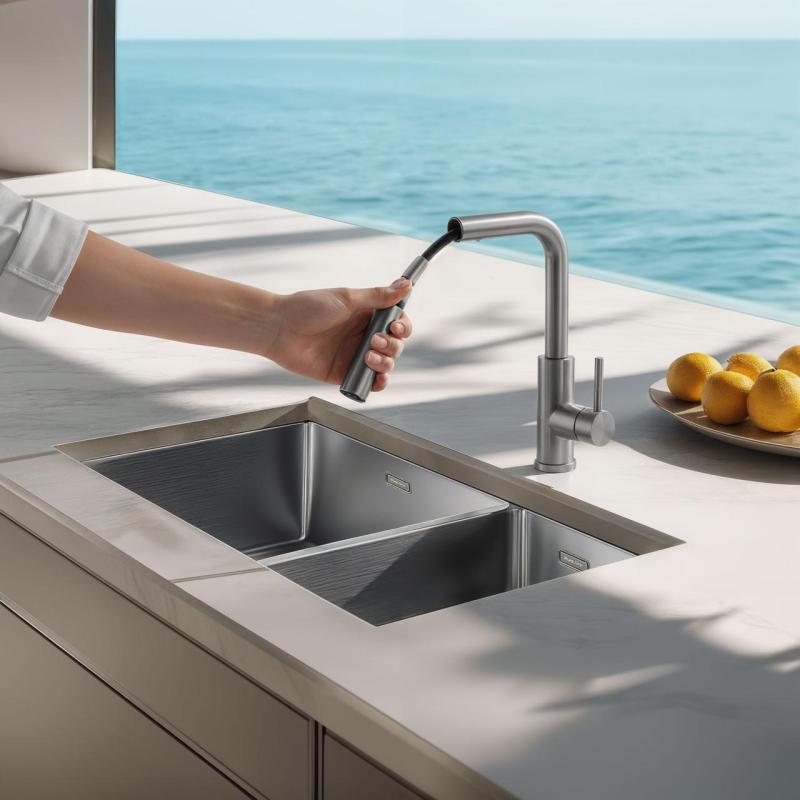 Pure.Sink Elite Steel Spark-S kuchynská batéria z nehrdzavejúcej ocele s výsuvným výtokom PS8041-02