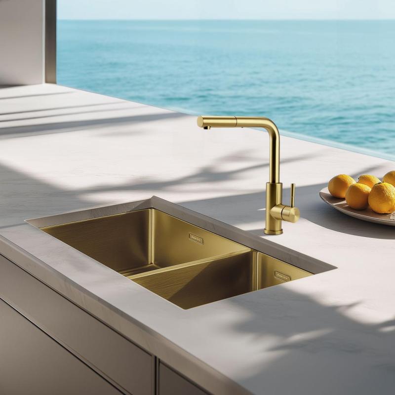 Pure.Sink Elite Steel Spark-S kuchynská batéria PVD brúsená zlatá s výsuvným výtokom PS8041-60
