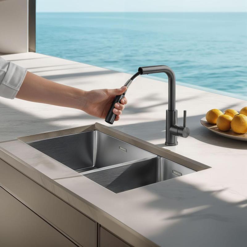 Pure.Sink Elite Steel Spark-S kuchynská batéria PVD Gun Metal s výsuvnou hubicou PS8041-61
