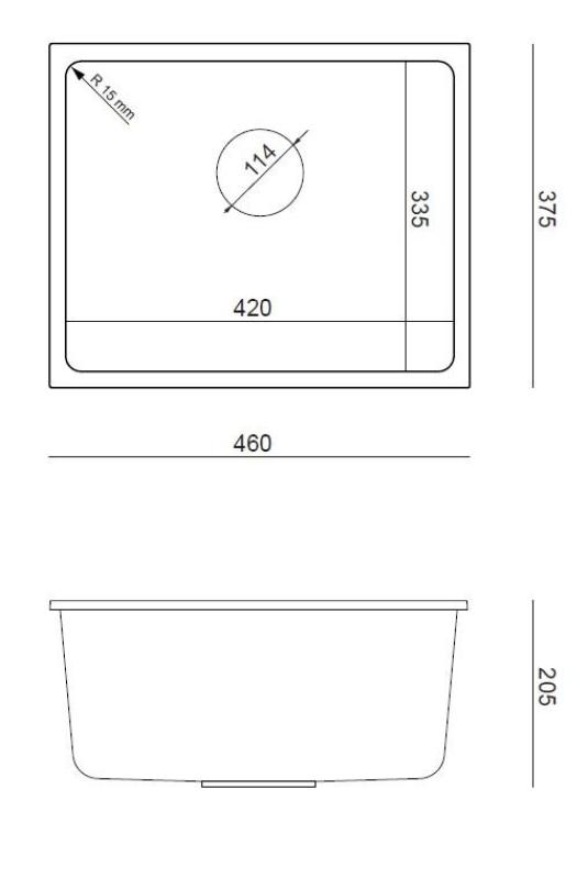 Quadri Elston Antracitový Žulový Podstavný Drez 420x335mm s Nerezovou Zátkou 1208967660