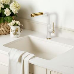 Quadri Stamford Kuchynská batéria Biela s PVD Zlatým Povrchom a Vytiahnuteľným Výtokom 1208967686