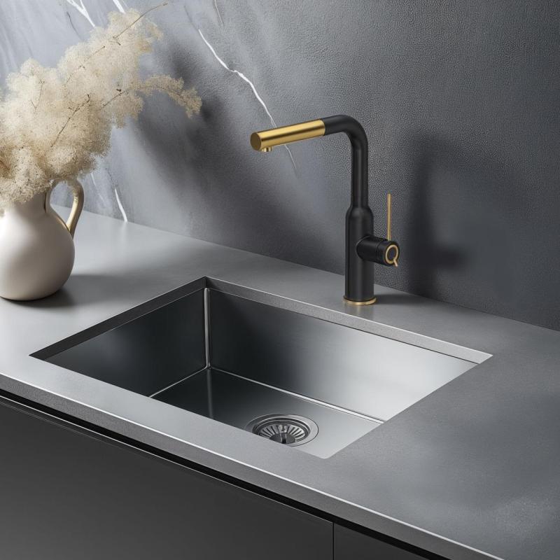 Quadri Stamford Kuchynská batéria Čierna s PVD Zlatou úpravou a Vytiahnuteľným výtokom 1208967688