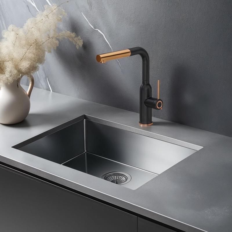 Quadri Stamford Kuchynská batéria Čierna s PVD medeným povrchom a Vytiahnuteľným výtokom 1208967689