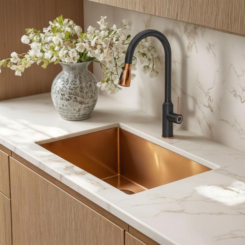 Quadri Stamford Kuchynská batéria Čierna s PVD Medeným Povrchom s Vytiahnuteľnou Výpusťou a Postrekovacím Režimom 1208967695