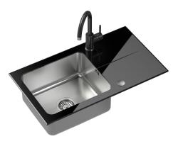 Quadri Glazz Set s kuchynskou batériou a nerezovým drezom s čiernou sklenenou odkvapkávacou plochou - 77x44 cm reverzibilný - 1208967734
