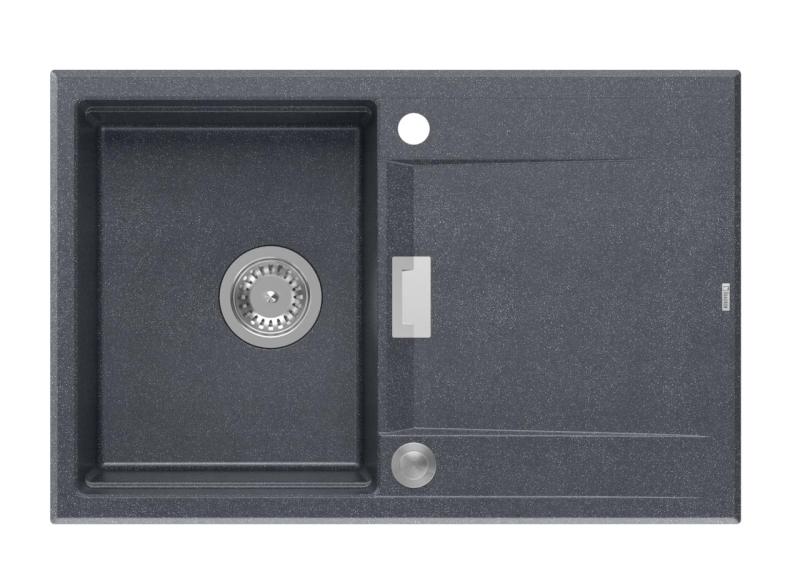 Quadri Minton Granitový Drez Antracitový 76x50cm s Odkvapkávacou Plochou, Obojstranný a s Nerezovou Zátkou - 1208967744