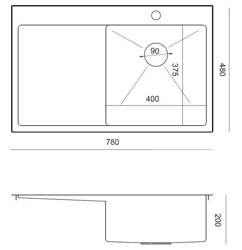 Aquadesign Clara nerezová umývadlo s pravou miskou 78x48cm, montáž s odkvapkávačom, bankou na batériu a nerezovou zátkou - 1208967754