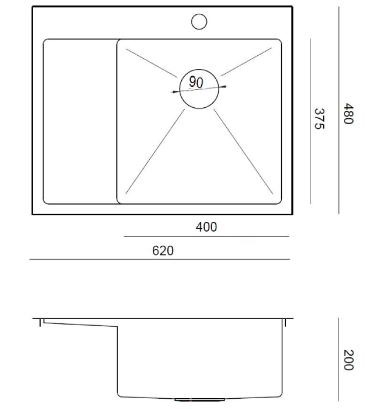 Aquadesign Clara nerezový drez s pravou misou 62x48cm na montáž na pracovnú dosku s odkvapkávacím roštom, bankou na vodovodnú batériu a nerezovou zátkou - 1208967755
