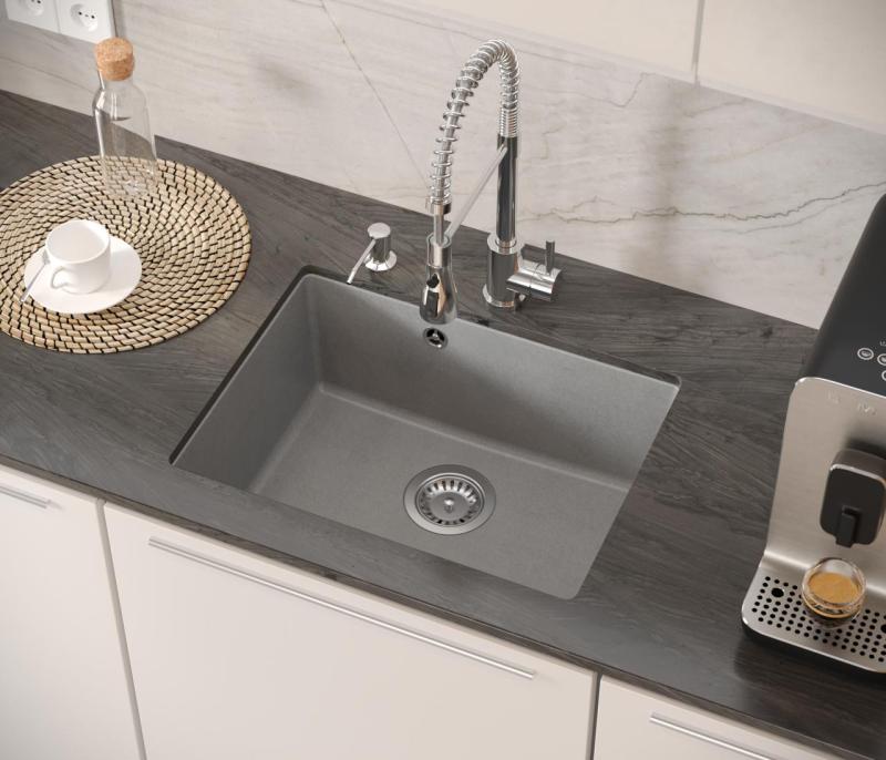 Quadri Elston Sivý Žulový Podstavný Drez 495x360mm s Nerezovou Zátkou 1208967773