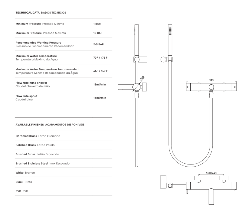 Waterevolution Flow termostatická dvojcestná sprchová batéria s ručnou sprchou mosadz T130TNLE
