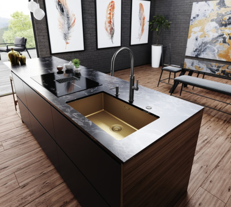 Franke Mythos Masterpiece kuchynský batériový kohútik antracitový s J-výtokom a výsuvnou sprchovou hlavicou - 115.0711.555