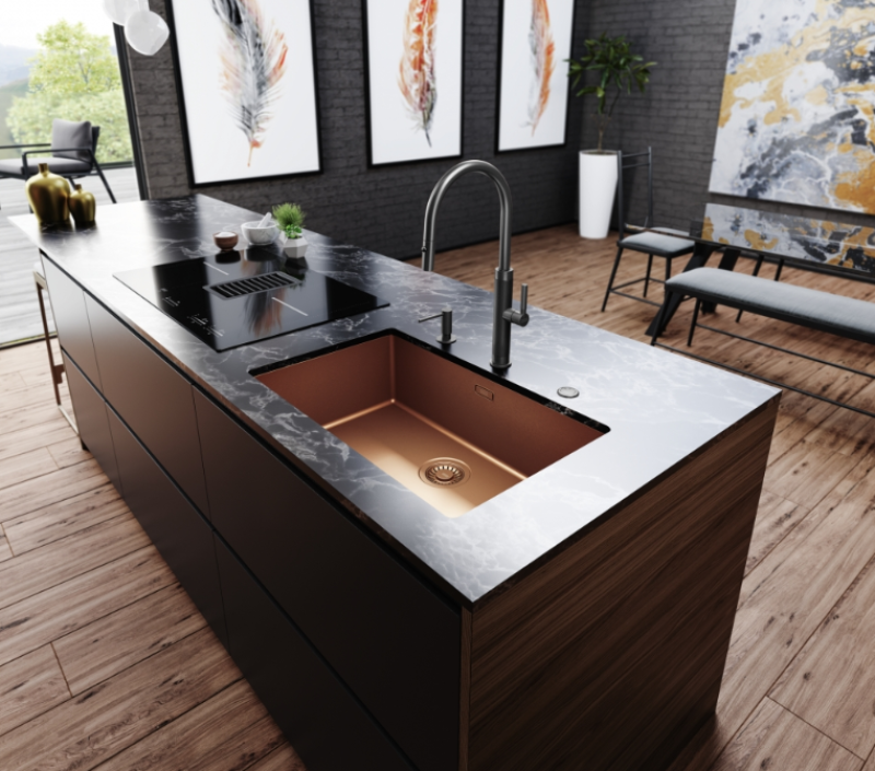 Franke Mythos Masterpiece kuchynský batériový kohútik antracitový s J-výtokom a výsuvnou sprchovou hlavicou - 115.0711.555