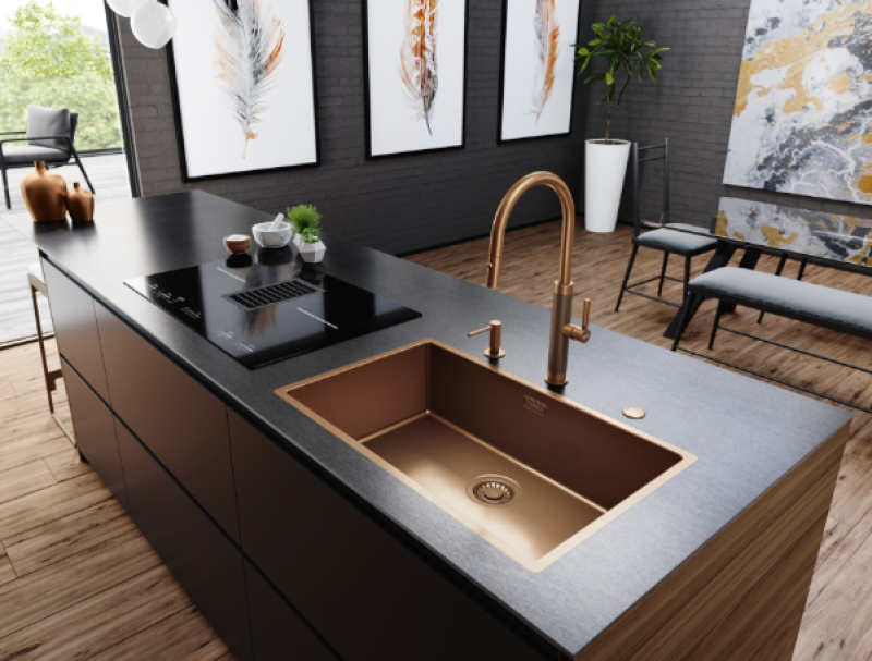 Franke Mythos Masterpiece Kuchynská batéria Meď s J-výtokom a Vytiahnuteľnou Sprchovou Hlavicou - 115.0711.557