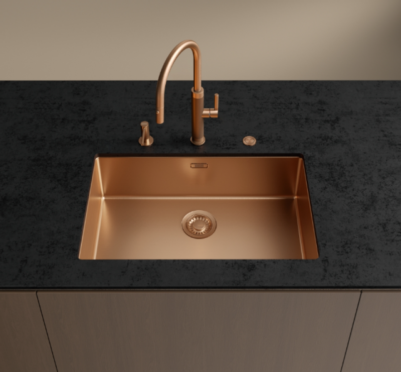 Franke Mythos Masterpiece Kuchynská batéria Meď s J-výtokom a Vytiahnuteľnou Sprchovou Hlavicou - 115.0711.557