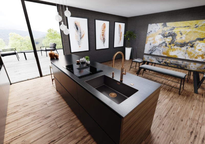 Franke Mythos Masterpiece Kuchynská batéria Meď s J-výtokom a Vytiahnuteľnou Sprchovou Hlavicou - 115.0711.557