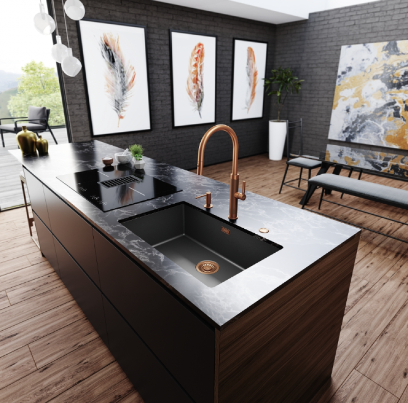 Franke Mythos Masterpiece Kuchynská batéria Meď s J-výtokom a Vytiahnuteľnou Sprchovou Hlavicou - 115.0711.557