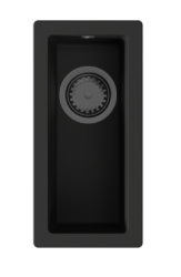 GraniteMy Universal Malý Čierny Granitový Drez 17x40 cm na montáž pod a na rovinu s kovovou zátkou v gun metal prevedení - 1208967899