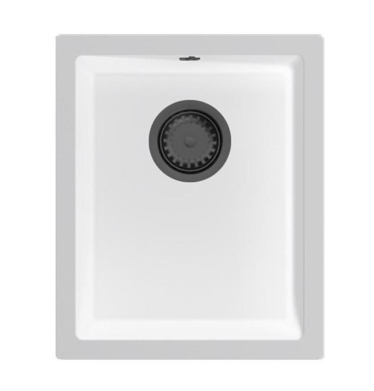 GraniteMy Universal Biely granitový drez 34x40 cm biely nadstavbový a zapustený s gun metal zátkou 1208967904