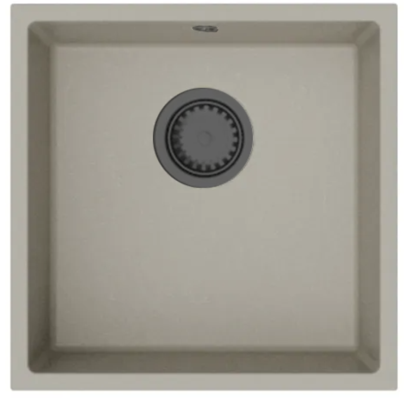 Granitový univerzálny taupe drez GraniteMy 40x40 cm na pracovnú dosku, pod pracovnú dosku a na úroveň s pištoľovokovovým uzáverom - 1208967913