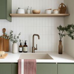 Granitový univerzálny béžový pieskový drez GraniteMy 40x40 cm na dosku, pod dosku a do roviny s výpustom v zbrani - 1208967919