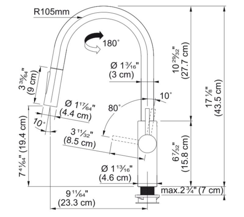 Franke Pescara J Jednopáková Batéria Čierna s Vytiahnuteľným Výtokom a Sprejovým Režimom 115.0575.968