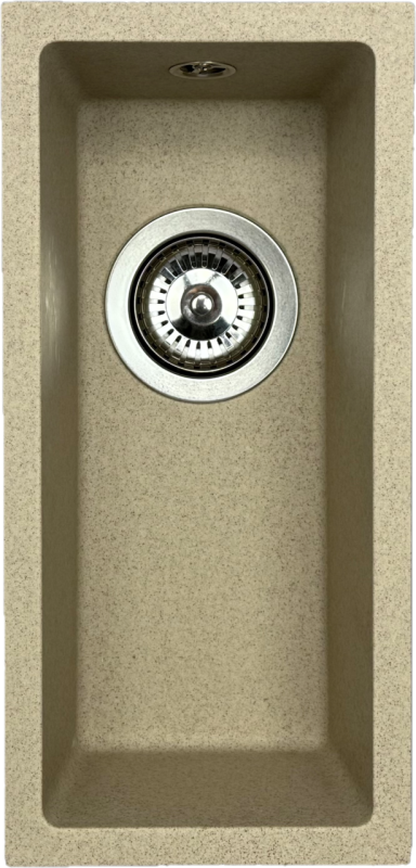 GraniteMy Universal granitový béžový piesok malý drez 17x40 cm na povrchovú montáž, podmontáž a rovnú montáž s nerezovou zástrčkou 1208968002