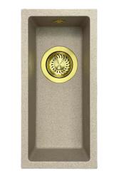 GraniteMy Universal žulový béžový pieskový malý umývadlo 17x40 cm na vrchnú, spodnú a rovnú montáž so zlatou zátkou 1208968003