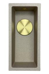 GraniteMy Universal žulový béžový pieskový malý umývadlo 17x40 cm na vrchnú, spodnú a rovnú montáž so zlatou zátkou 1208968003