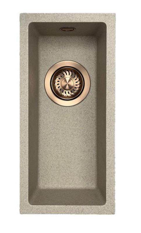 GraniteMy Universal granitový béžový piesok malý drez 17x40 cm montáž na dosku a zapustená montáž s medenou zátkou 1208968004