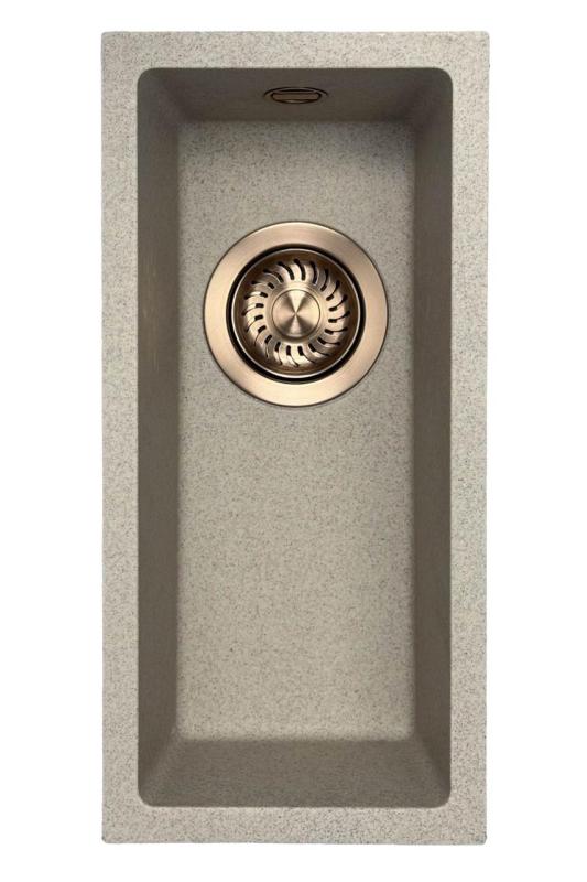 GraniteMy Universal granitový béžový piesok malý drez 17x40 cm montáž na dosku a zapustená montáž s medenou zátkou 1208968004